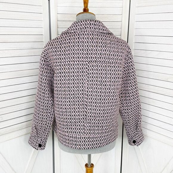 Topshop Dixie Textured Boucle Tweed Jacket Pink Black Size 6 - Picture 7 of 15